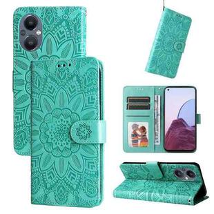 For OPPO Reno7 Z / OnePlus Nord N20 5G Embossed Sunflower Leather Phone Case(Green)