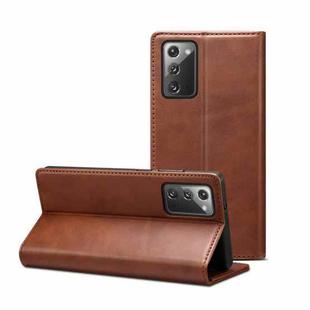 For Samsung Galaxy Note20 Calf Texture Horizontal Flip Leather Phone Case(Brown)