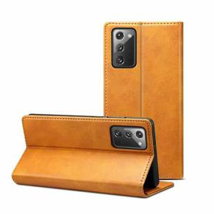 For Samsung Galaxy Note20 Calf Texture Horizontal Flip Leather Phone Case(Khaki)