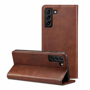 For Samsung Galaxy S21 Calf Texture Horizontal Flip Leather Phone Case(Brown)