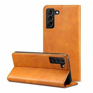 For Samsung Galaxy S21 Ultra Calf Texture Horizontal Flip Leather Phone Case(Khaki)