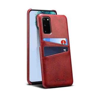 For Samsung Galaxy S20 Calf Texture Back Protective Phone Case with Card Slots(Red)