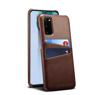 For Samsung Galaxy S20 Calf Texture Back Protective Phone Case with Card Slots(Brown)