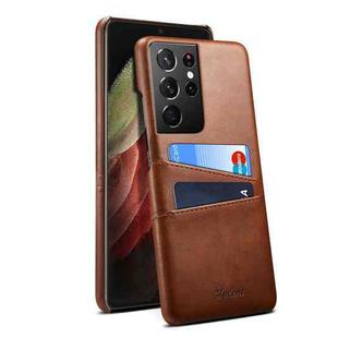 For Samsung Galaxy S21 Ultra Calf Texture Back Protective Phone Case with Card Slots(Brown)