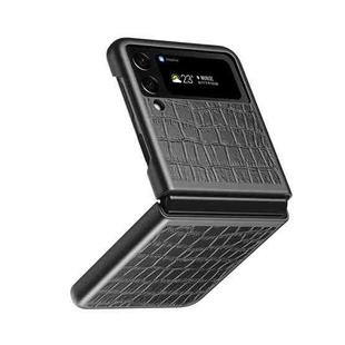For Samsung Galaxy Z Flip4 Crocodile Texture Leather Folding Protective Phone Case(Black)