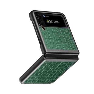 For Samsung Galaxy Z Flip4 Crocodile Texture Leather Folding Protective Phone Case(Green)