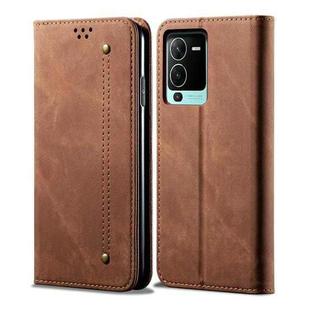 For vivo S15 Pro Denim Texture Casual Style Horizontal Flip Leather Case(Brown)