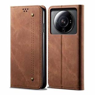 For Xiaomi 12S Ultra Denim Texture Casual Style Horizontal Flip Leather Case(Brown)