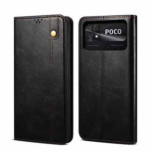 For Xiaomi Poco C40 Global Oil Wax Crazy Horse Texture Leather Phone Case(Black)