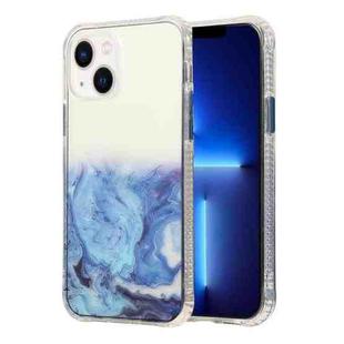 For iPhone 14 Marble Pattern Glittery Powder Shockproof TPU + Acrylic Phone Case (Blue)