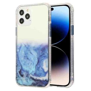 For iPhone 14 Pro Max Marble Pattern Glittery Powder Shockproof TPU + Acrylic Phone Case (Blue)