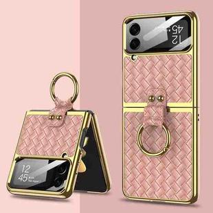 For Samsung Galaxy Z Flip4 GKK Weave Texture Electroplating Protective Phone Case(Rose Gold)