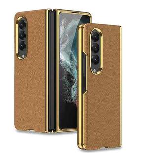 For Samsung Galaxy Z Fold4 GKK Electroplating Leather Surface Phone Case(Gold Coffee)