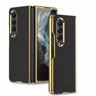 For Samsung Galaxy Z Fold4 GKK Electroplating Leather Surface Phone Case(Gold Black)