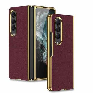 For Samsung Galaxy Z Fold4 GKK Electroplating Leather Surface Phone Case(Gold Brown)