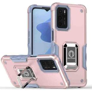 For OPPO A16/A16s/A55 5G/A55 4G Ring Holder Non-slip Armor Phone Case(Rose Gold)