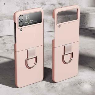 For Samsung Galaxy Z Flip4 5G Skin Feeling PC + Flannel Protective Phone Case with Ring Hook(Pink)