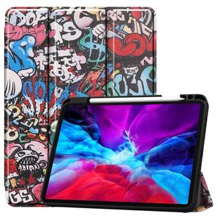 For iPad Pro 12.9 inch 2020 Painted TPU Horizontal Flip Leather Tablet Case with Holder & Sleep / Wake-up Function & Pen Slot(Graffiti)