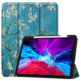 For iPad Pro 12.9 inch 2020 Painted TPU Horizontal Flip Leather Tablet Case with Holder & Sleep / Wake-up Function & Pen Slot(Apricot Flower)