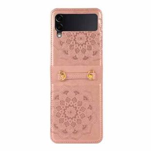 For Samsung Galaxy Z Flip4 Mandala Embossing Fold Leather Phone Case(Rose Gold)