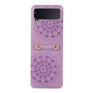For Samsung Galaxy Z Flip4 Mandala Embossing Fold Leather Phone Case(Purple)