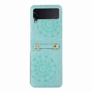 For Samsung Galaxy Z Flip4 Mandala Embossing Fold Leather Phone Case(Blue)