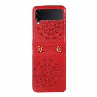 For Samsung Galaxy Z Flip4 Mandala Embossing Fold Leather Phone Case(Red)