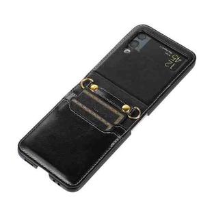 For Samsung Galaxy Z Flip3 5G Stitching Color Fold Leather Phone Case with Card Slot(Black)