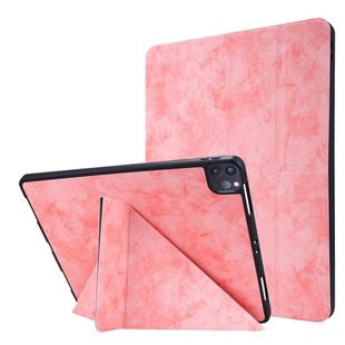 For iPad Pro 12.9 inch 2020 Marble Style Cloth Texture Horizontal Deformation Flip Leather Tablet Case with Holder & Pen Slot(Pink)