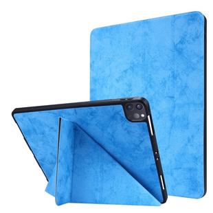 For iPad Pro 12.9 inch 2020 Marble Style Cloth Texture Horizontal Deformation Flip Leather Tablet Case with Holder & Pen Slot(Light Blue)