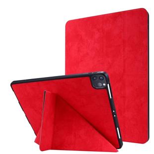 For iPad Pro 11 inch 2020 Marble Style Cloth Texture Horizontal Deformation Flip Leather Tablet Case with Holder & Pen Slot(Red)