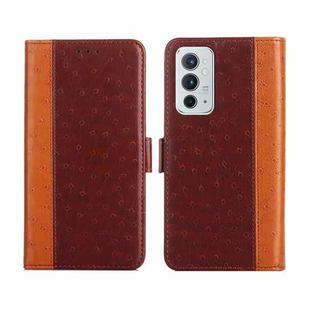 For OnePlus 9RT 5G Ostrich Texture Flip Leather Phone Case(Brown)