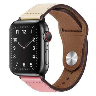 PU Leather Black Buckle Watch Band For Apple Watch Ultra 49mm / Series 8&7 45mm / SE 2&6&SE&5&4 44mm / 3&2&1 42mm(Beige and Pink)