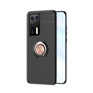 For Huawei P40 Lenuo Shockproof TPU Protective Case with Invisible Holder(Black + Rose Gold)