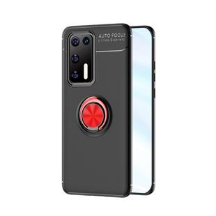 For Huawei P40 Lenuo Shockproof TPU Protective Case with Invisible Holder(Black + Red)