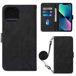 For iPhone 14 Crossbody 3D Embossed Flip Leather Phone Case (Black)