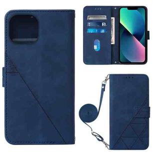 For iPhone 14 Plus Crossbody 3D Embossed Flip Leather Phone Case (Blue)