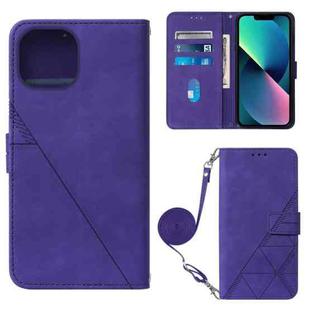 For iPhone 14 Plus Crossbody 3D Embossed Flip Leather Phone Case (Purple)