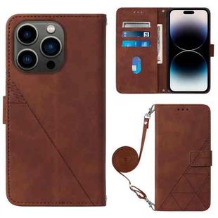 For iPhone 14 Pro Max Crossbody 3D Embossed Flip Leather Phone Case (Brown)