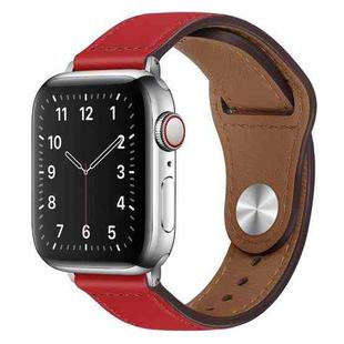 PU Leather Silver Buckle Watch Band For Apple Watch Ultra 49mm / Series 8&7 45mm / SE 2&6&SE&5&4 44mm / 3&2&1 42mm(Red)