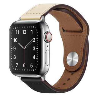 PU Leather Silver Buckle Watch Band For Apple Watch Ultra 49mm / Series 8&7 45mm / SE 2&6&SE&5&4 44mm / 3&2&1 42mm(Beige and Black)