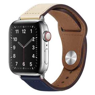 PU Leather Silver Buckle Watch Band For Apple Watch Ultra 49mm / Series 8&7 45mm / SE 2&6&SE&5&4 44mm / 3&2&1 42mm(Beige and Dark Blue)