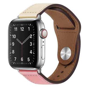 PU Leather Silver Buckle Watch Band For Apple Watch Series 8&7 41mm / SE 2&6&SE&5&4 40mm / 3&2&1 38mm(Beige and Pink)