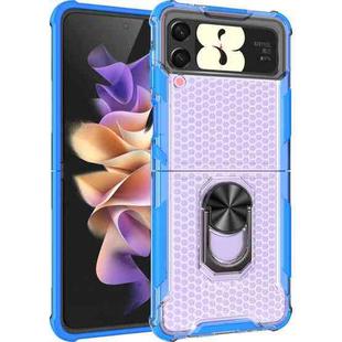 For Samsung Galaxy Z Flip4 Honeycomb PC + TPU Shockproof Phone Case with Ring Holder(Blue)