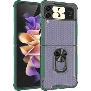 For Samsung Galaxy Z Flip4 Honeycomb PC + TPU Shockproof Phone Case with Ring Holder(Dark Green)