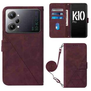 For OPPO K10 Pro 5G Crossbody 3D Embossed Flip Leather Phone Case(Wine Red)