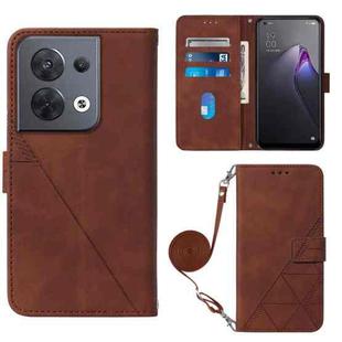 For OPPO Reno8 Crossbody 3D Embossed Flip Leather Phone Case(Brown)