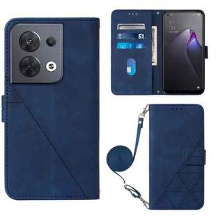 For OPPO Reno8 Crossbody 3D Embossed Flip Leather Phone Case(Blue)