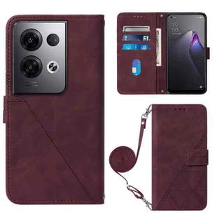 For OPPO Reno8 Pro+ Crossbody 3D Embossed Flip Leather Phone Case(Wine Red)