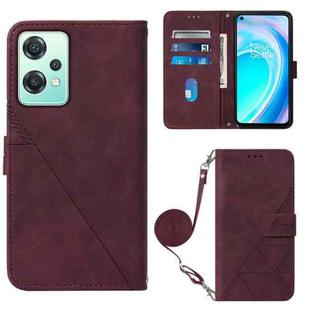 For OnePlus Nord CE 2 Lite 5G Crossbody 3D Embossed Flip Leather Phone Case(Wine Red)